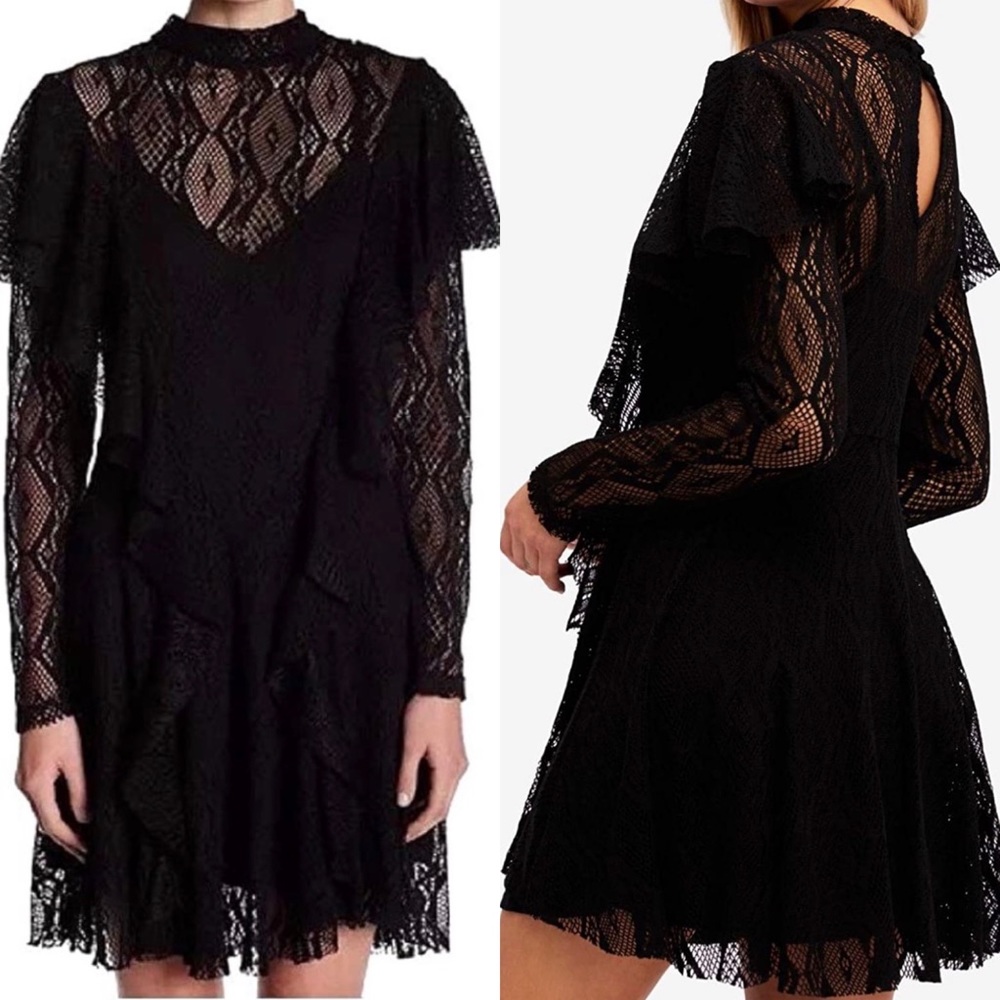 Free People Black Sheer Ruffle Dress M